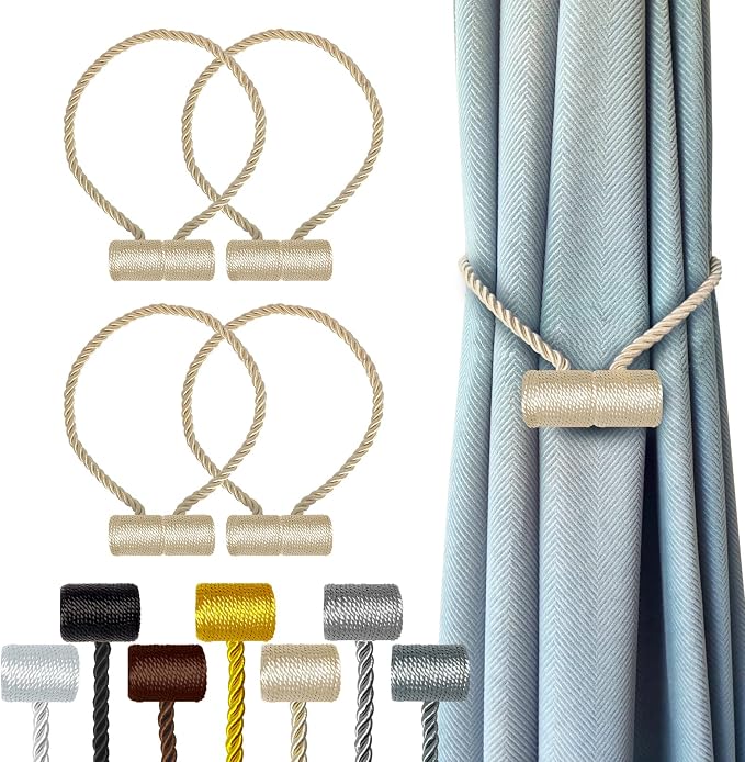 Hion Magnetic Curtain Tiebacks Beige 4 Pack, Curtain Tiebacks Buckles Holdbacks by Hion