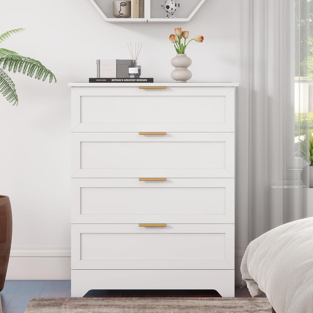 FTZxHKLX White 4 Drawer Dresser for Bedroom, Modern Chest of Drawers