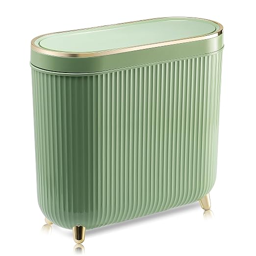 Bathroom Trash Can with Lid 3.2 Gallon Narrow Trash Can Small Plastic Trash Bin by Supteron