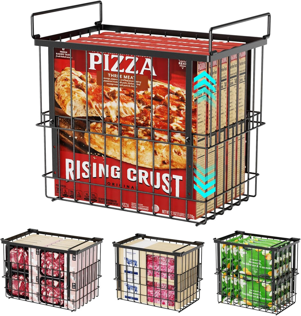 iSPECLE Freezer Organizer Bins - Height-Adjustable Holds 12" Pizza, 4 Pack