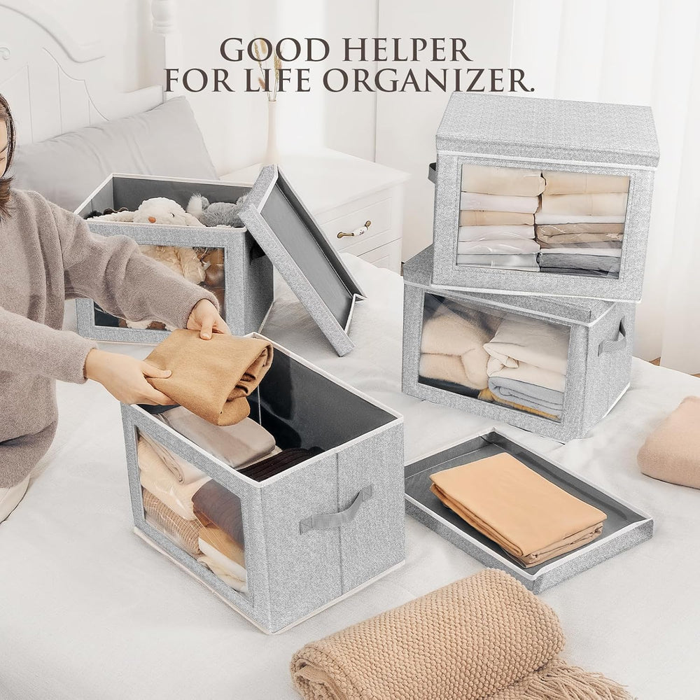 Homsorout Fabric Storage Bins with Lids, Large Storage Cubes with Window, Fab...