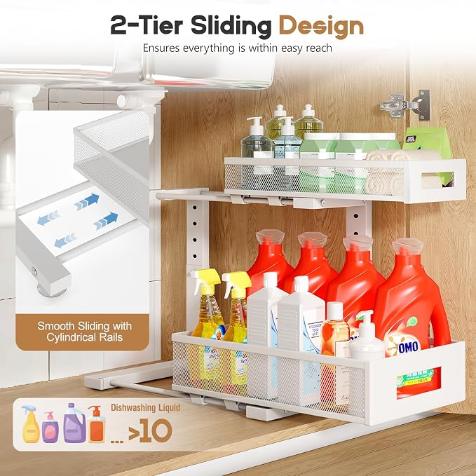 1 Pack-11.4"-16.14"H Under Sink Storage Organizer, Large 2-Tier Elegant Mesh - Image 4