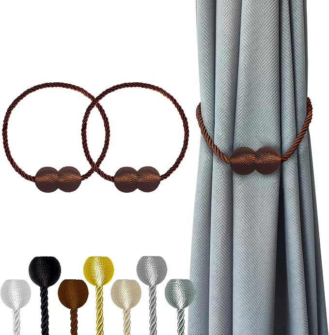 Hion Magnetic Curtain Tiebacks Dark Brown 2pcs, Curtain Tiebacks Buckles by Hion