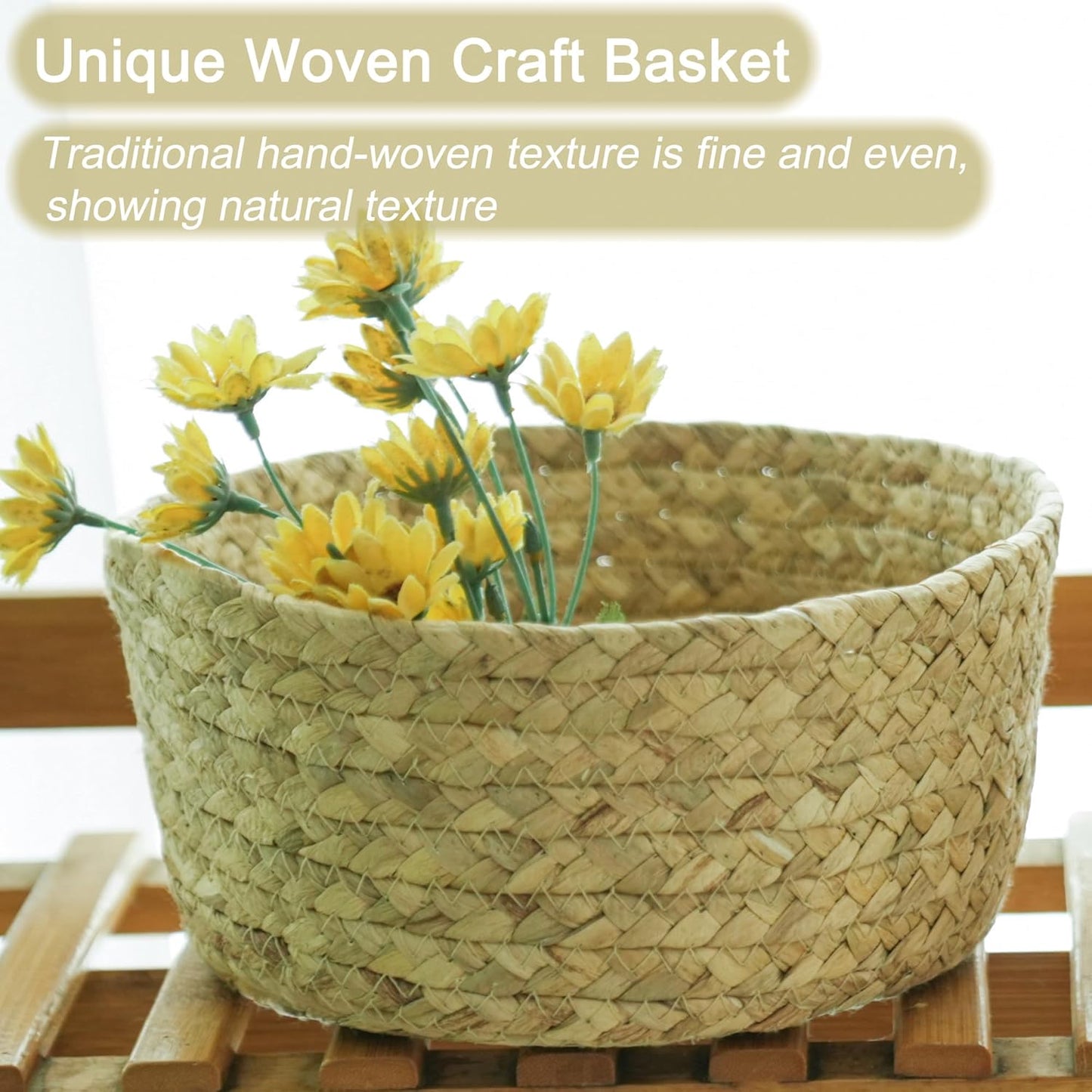 2-Pack Round Woven Hyacinth Storage Baskets, Small Handmade Natural Rattan Decorative Baskets for Kitchen, Living Room & Home Organization (Small-2PCS)
