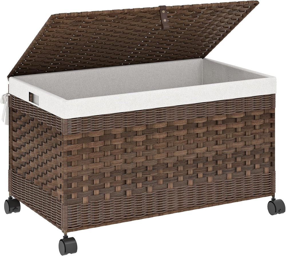 HOOBRO Storage Basket with Lid, 42.3 Gallon (160 L) Woven Storage Bin with Wh...