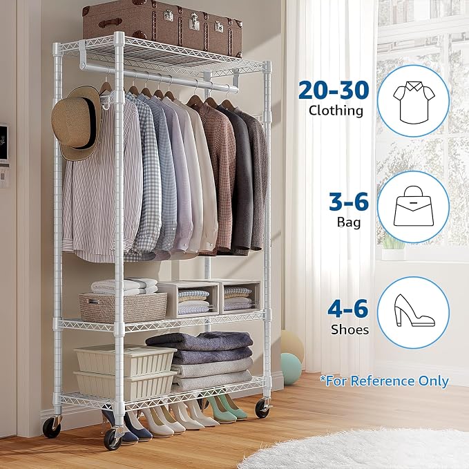Heavy Duty Rolling Garment Rack 3 Tiers Adjustable Wire Shelving Clothes Rack - Image 2