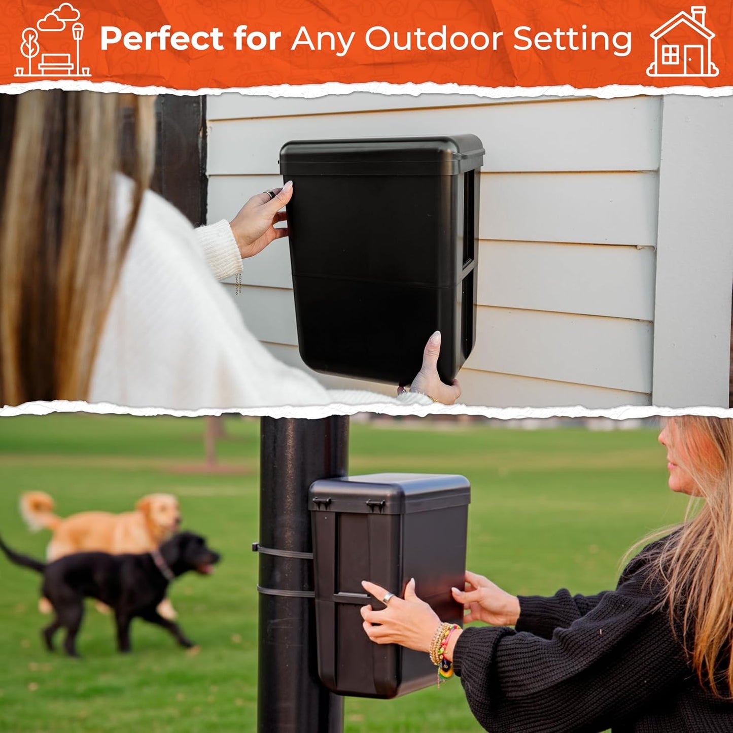 PEXTER Outdoor Dog Poop Trash Can Outside - Wall Mounted Dog Waste Bin & Garbage Can, 2-in-1 Converts 13L to 8L (3.5/2.1 Gal), Pet Waste Container for Dogs - Includes 15 Heavy Duty Bags (Black)