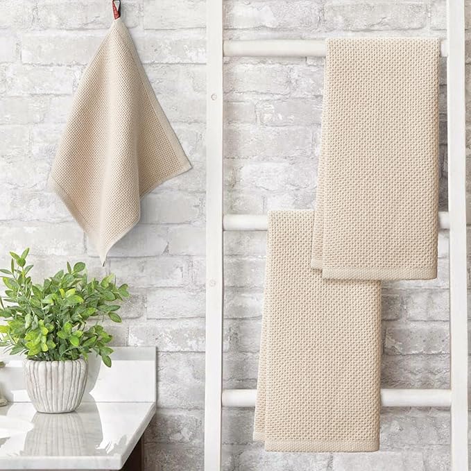 Artoid Mode 100% Cotton Beige Waffle Weave Kitchen Dish Cloths, 13x28 Inch - Image 3