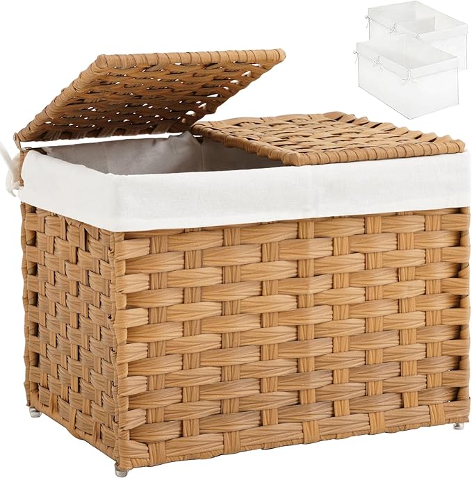 Storage Basket with Lid Woven Wicker Baskets with 2 Separate Lid, 9.2 Gallon by SETVSON