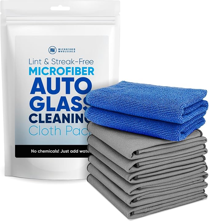 Claro Glass Towels Car Detailing 8-Pack – Streak Free Windshield Cleaner Cloth by MicrofiberWholesale