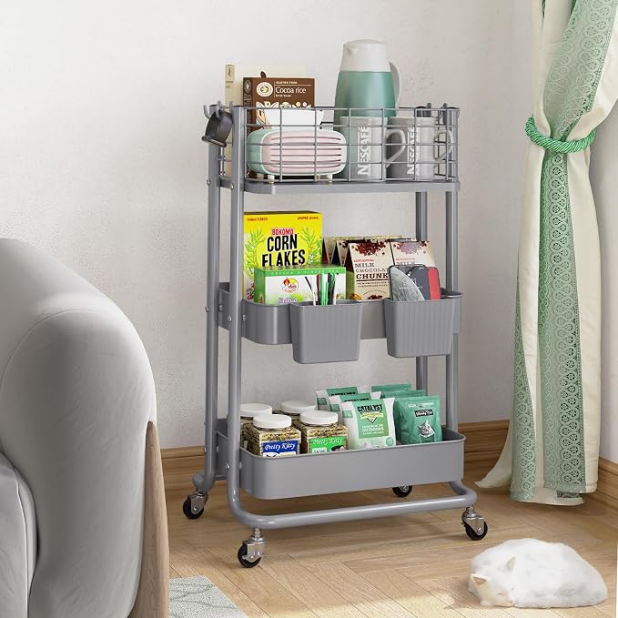 KINGRACK 3 Tier Metal Rolling Cart, Kitchen Organizers and Storage, Slim - Image 9