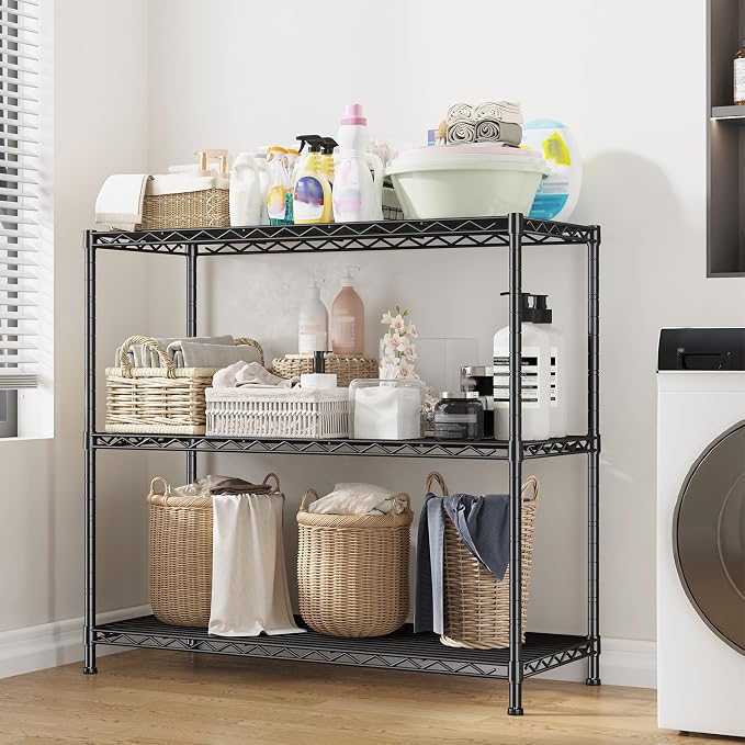 3- Shelf Metal Shelving Unit 35.6Wx14Dx36H Adjustable Storage Shelves Heavy - Image 2