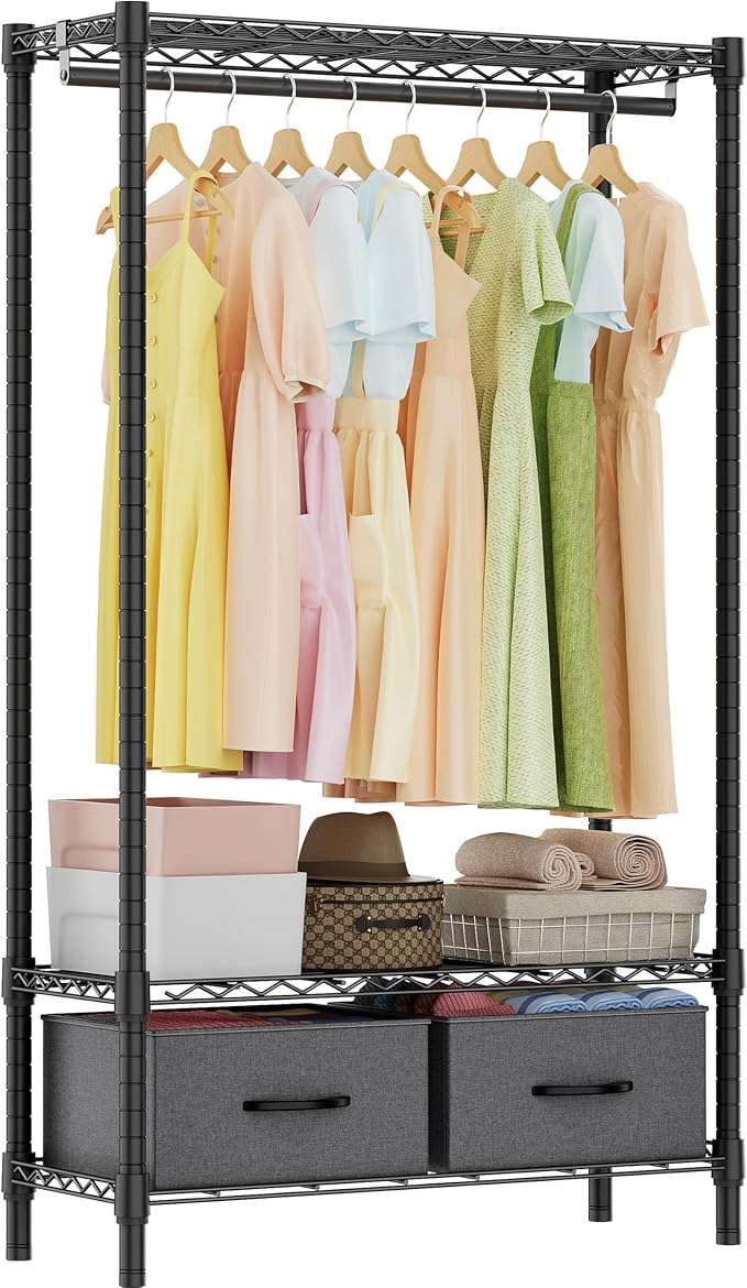 Heavy Duty Rolling Garment Rack 3 Tiers Adjustable Wire Shelving by MEIGAOPLASTICANDMETALHKCOLIMITED