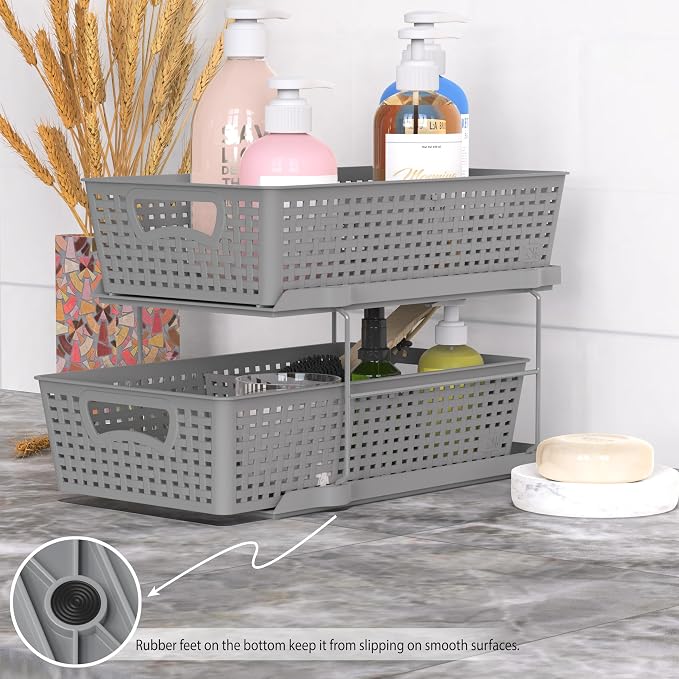 Simple Houseware 2 Tier Bathroom Organizer Tray Pull-Out Sliding - Image 4