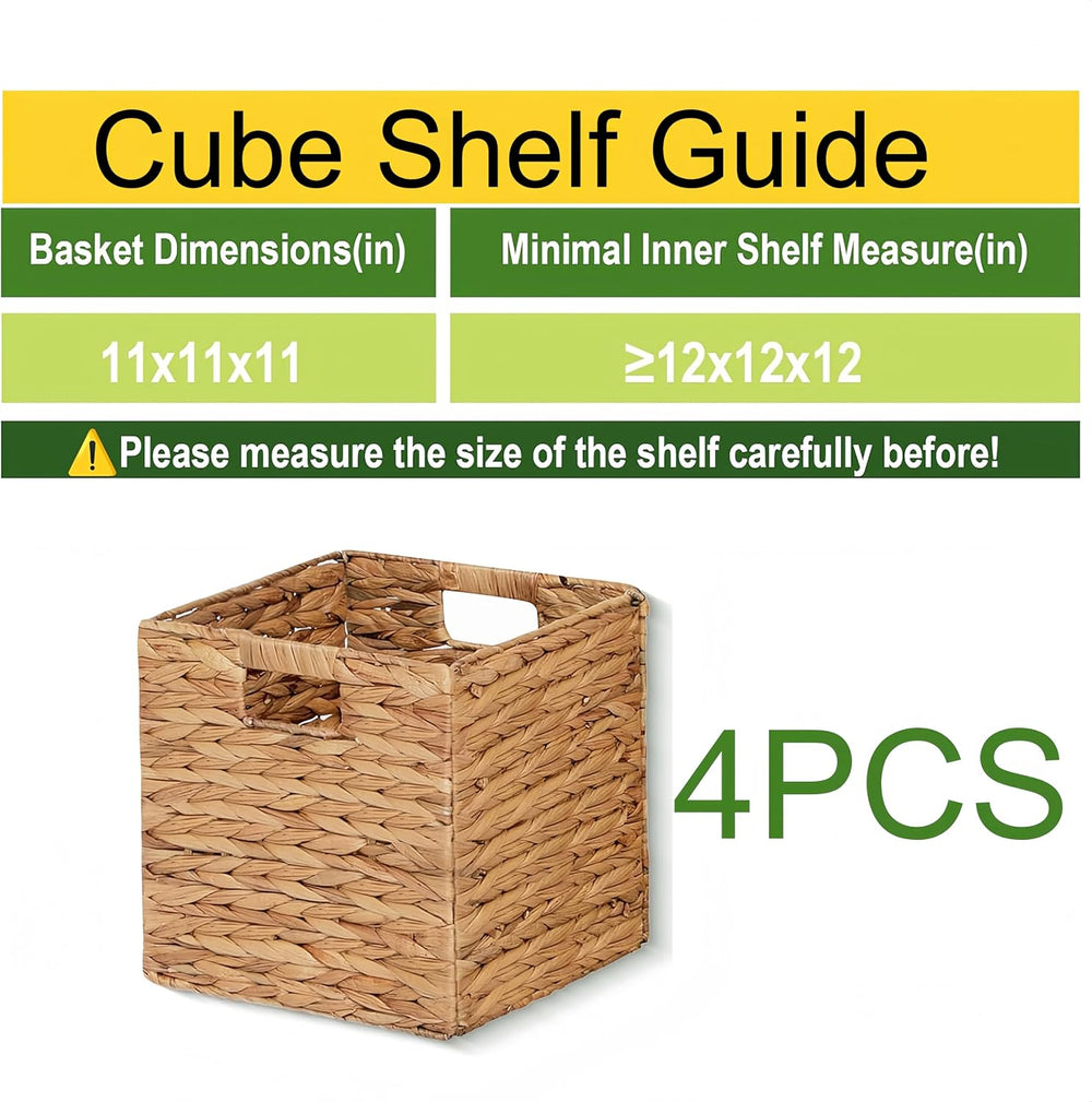 11 x 11 x 11 in Woven Storage Baskets,Set of 4 Wicker Cubes Baskets,Natural
