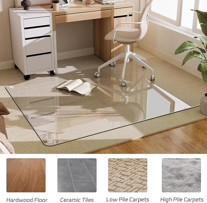 GLSLAND 36"x55" Tempered Glass Chair Mat Rectangle Heavy-Duty Floor Protector - Image 6