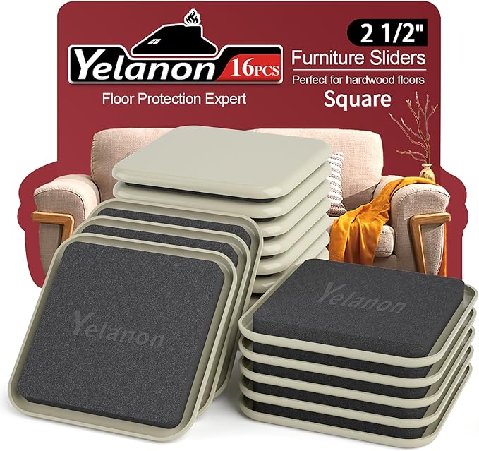 Yelanon Square Furniture Sliders – 16 PCS 2.5" Floor Protectors by Yelanon