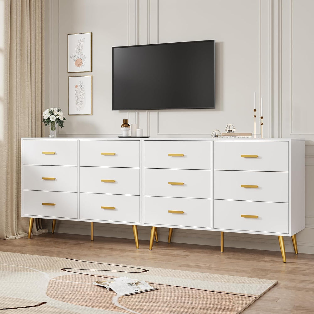 IDEALHOUSE 6 Drawer Dresser, Chest of Drawers with Gold Handles, White