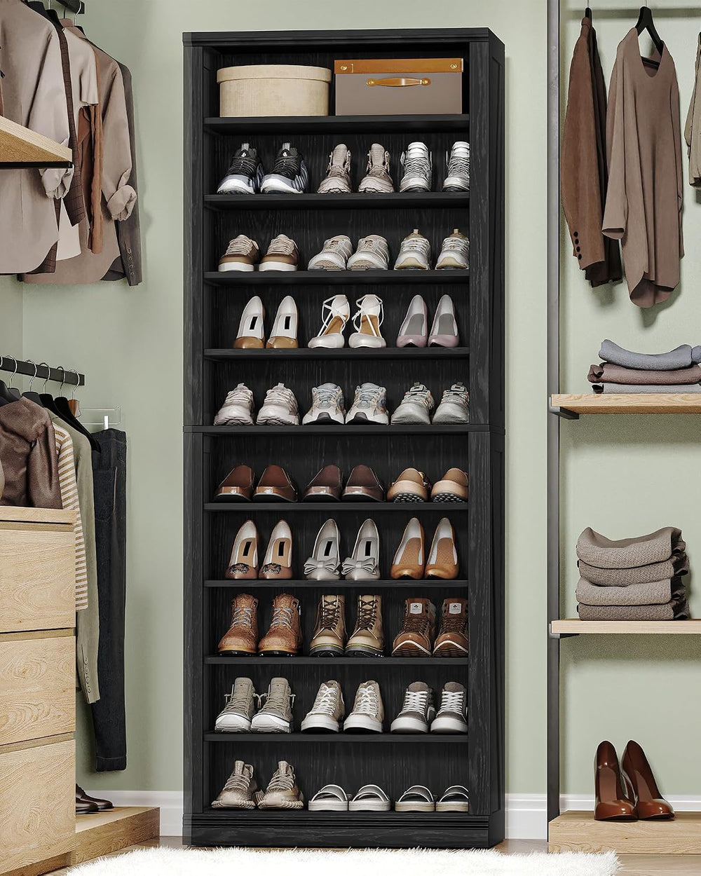 Hzuaneri Shoe Storage Cabinet,10 Tiers Farmhouse Tall Shoe Cubby Organizer
