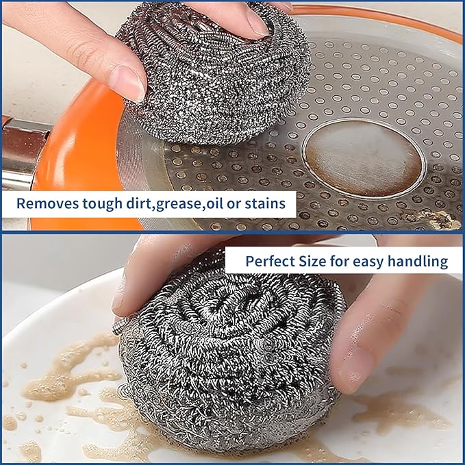 Stainless Steel Scrubber Scrubbing Scouring Pad Sponges Clean Pot Pan and Steel - Image 5