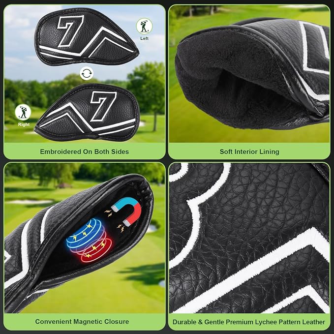 Welspo Magnetic Leather Golf Iron Head Covers 11 Pack Synthetic Leather Club - Image 7