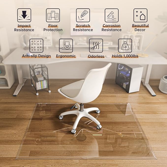 55“ x 46” Beveled Edge Glass Chair Mat - Image 4