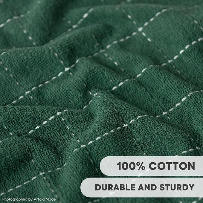 Artoid Mode Checkered Designed Cotton Green Terry Kitchen Dish Towels, 15x25 - Image 3