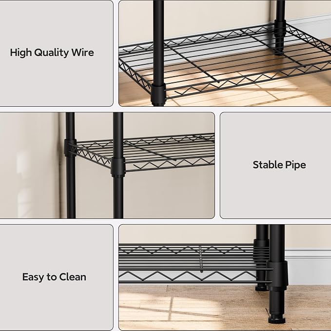5 Tiers Shelf Metal Storage Shelves Wire Rack Closet Organizers - Image 4