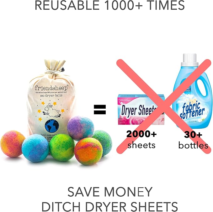 Friendsheep Wool Dryer Balls, Organic Reusable Fabric Softener Alternative - Image 3