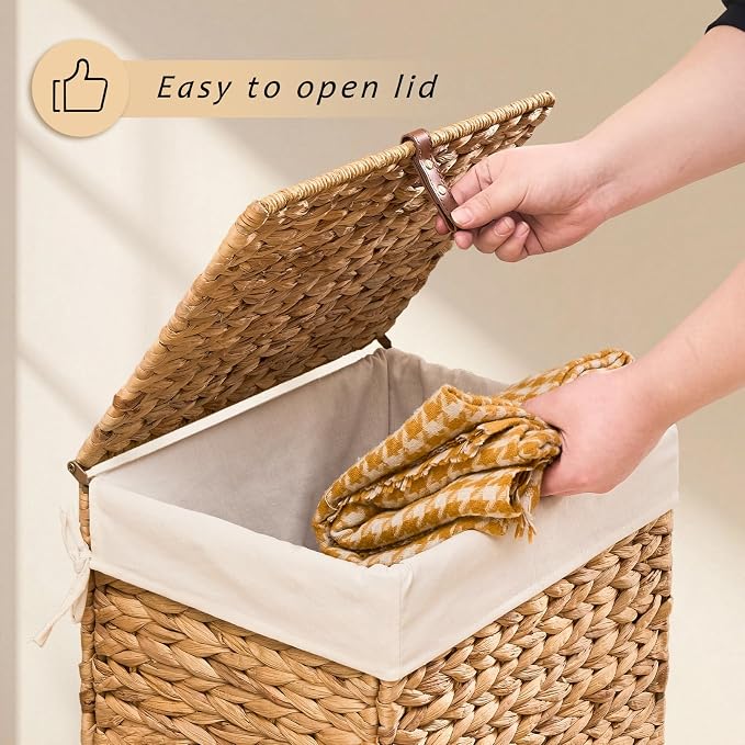Handwoven Laundry Basket with Lid, Natural Water Hyacinth Storage Basket with - Image 5