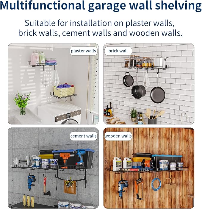 2 Pack Garage Wall Shelf, Wall Mounted Storage Shelves, Heavy Duty Metal Shelves - Image 7