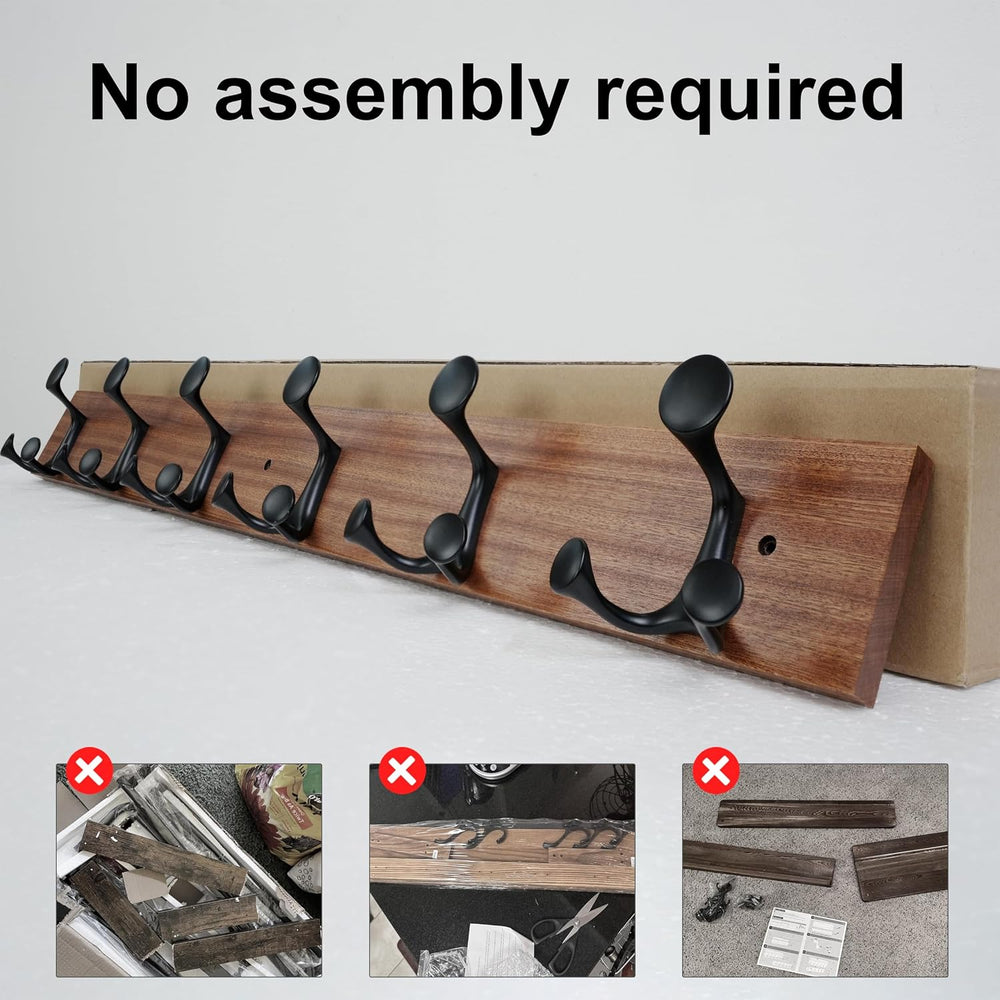 SKOLOO 36-Inch Wood Coat Rack Wall Mount with 6 Triple Hooks - Ideal for Fami...