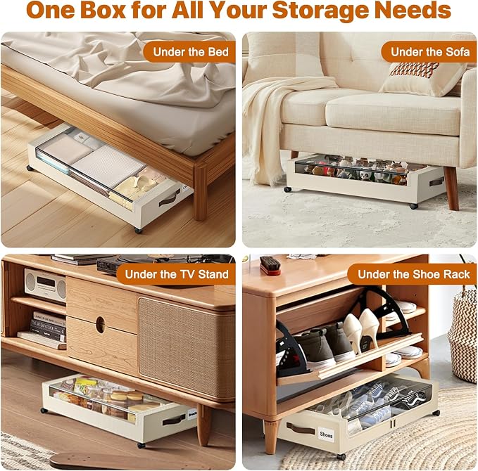 Under Bed Storage with Wheels, XXL 60L Under Bed Storage Containers with Clear - Image 5