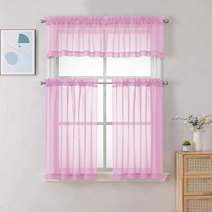 Chyhomenyc Sheer Valances for Windows 2 Pack, Small Window Curtains for Living - Image 2
