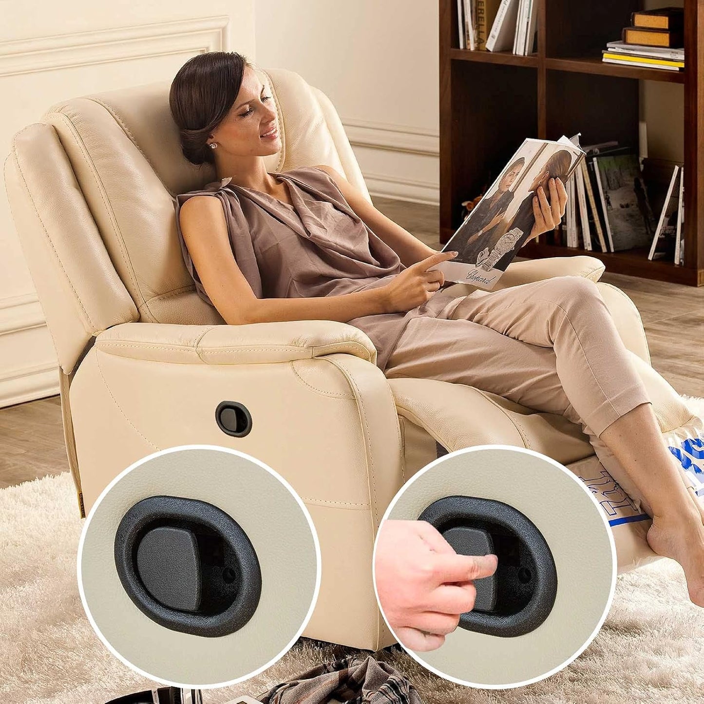 Recliner Replacement Parts with Pull Handle and Release Cable (2-Sets), Repair Recliner Mechanism Parts Compatible with Most Furniture of Recliner Sofa Couch Chair