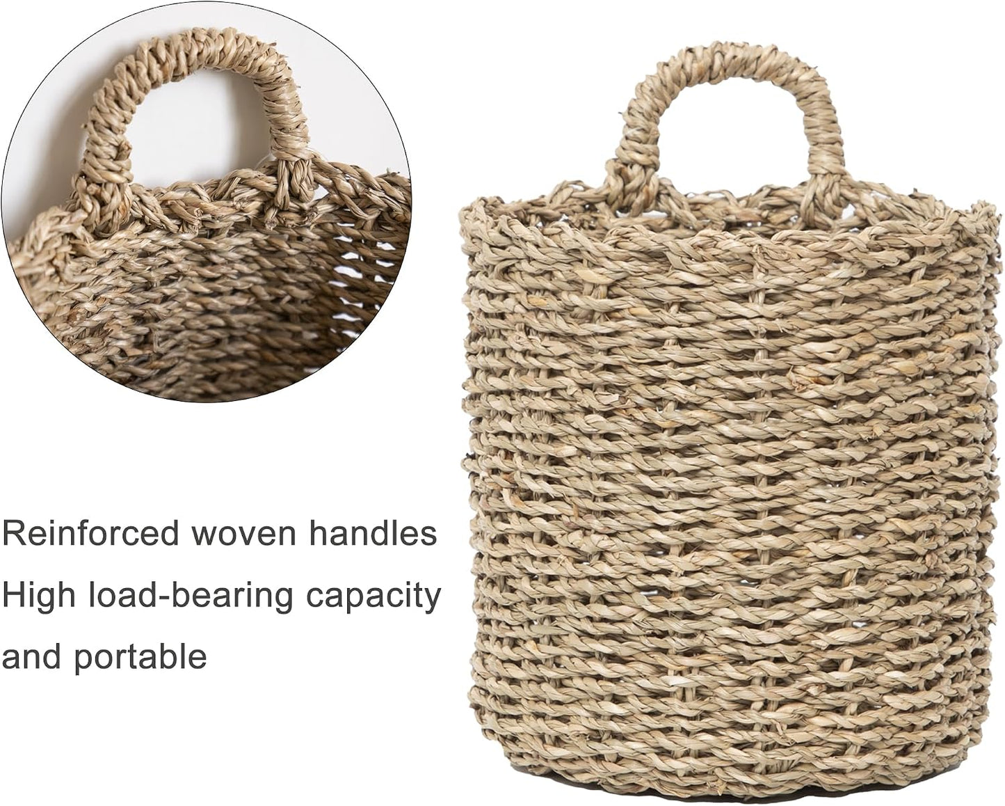 KINGWILLOW Seagrass Hanging front door decor Wall Basket | Handwoven Wall Mount Storage Basket for Bathroom Kitchen Entryway Living Room Lightweight Organizer for Small Plants Mail