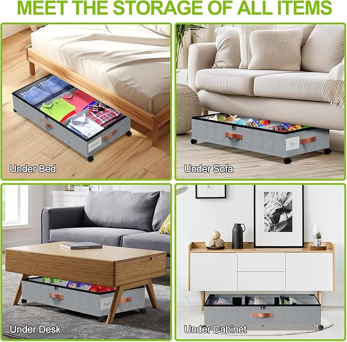 Under Bed Storage with Wheels, XXL 65L Under the bed storage Organizer Bins - Image 7