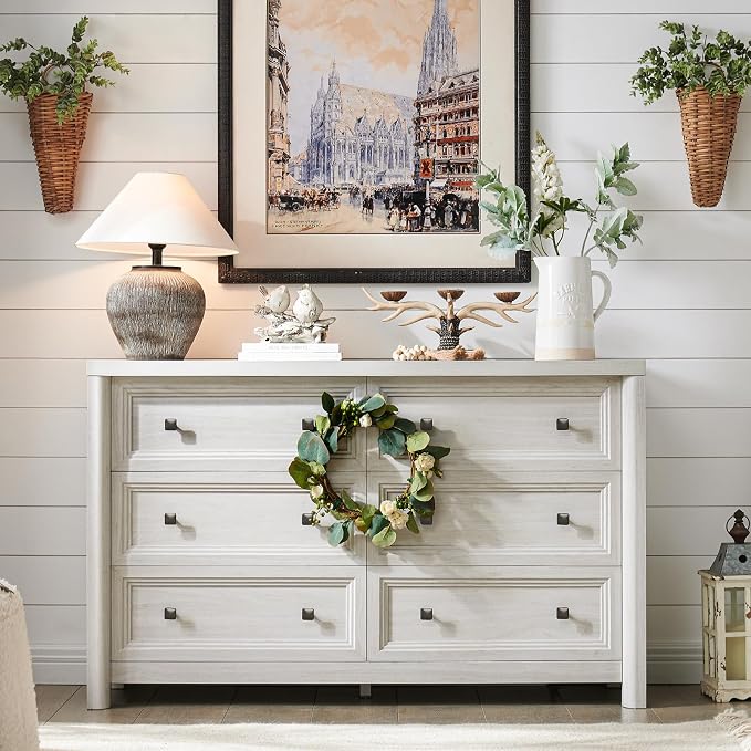 Farmhouse 6 Drawers Dresser for Bedroom, Metal Handle, Storage Closet Dressers - Image 3