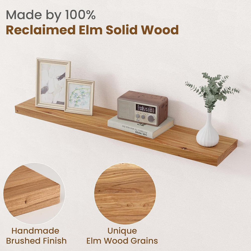 Floating Shelves for Wall Decor, 8" Deep Rustic Solid Elm Wood Floating ...