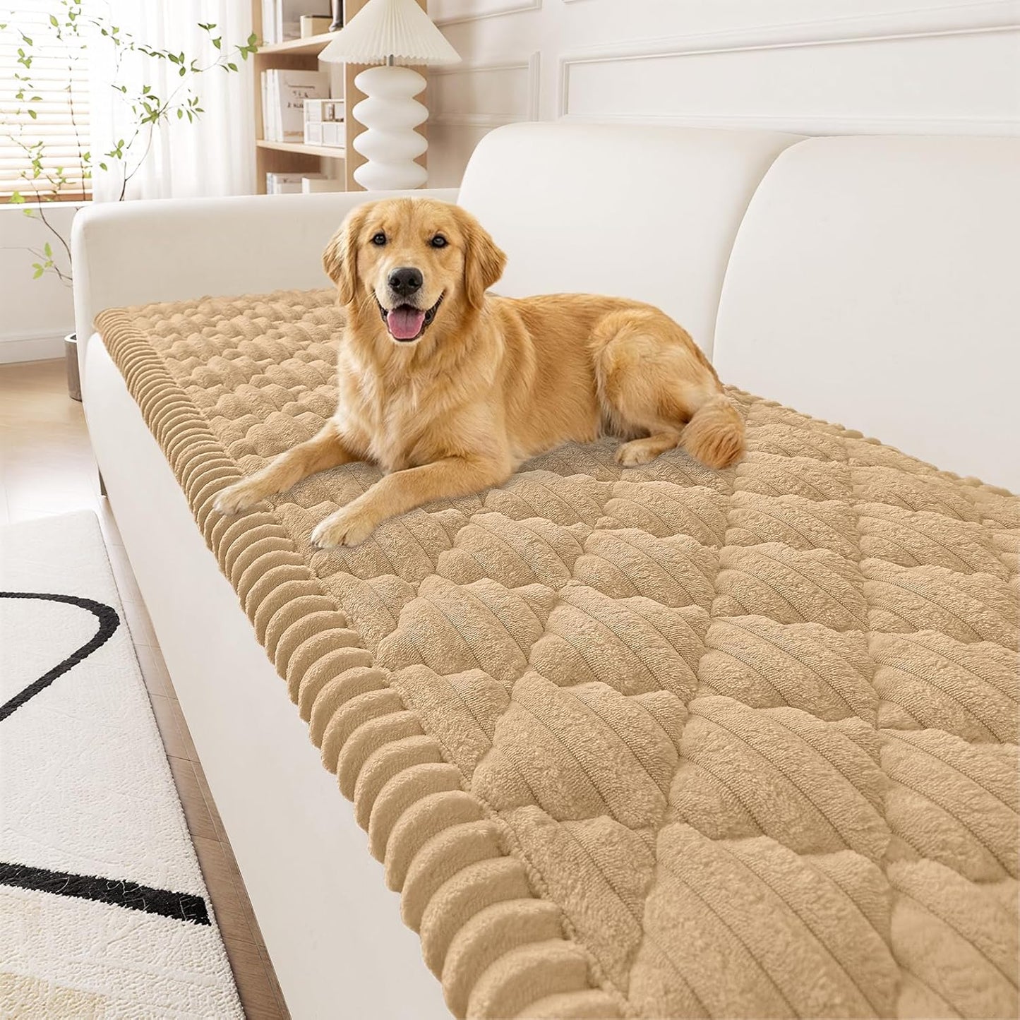 Smiry Couch Cover for Dogs Washable, Non Slip Fuzzy Pet Sofa Protector, Soft Thick Furniture Cover for Sofa, Loveseat and Sectional, Scratch & Pet Hair Resistant (Camel, 27.6" x 59")