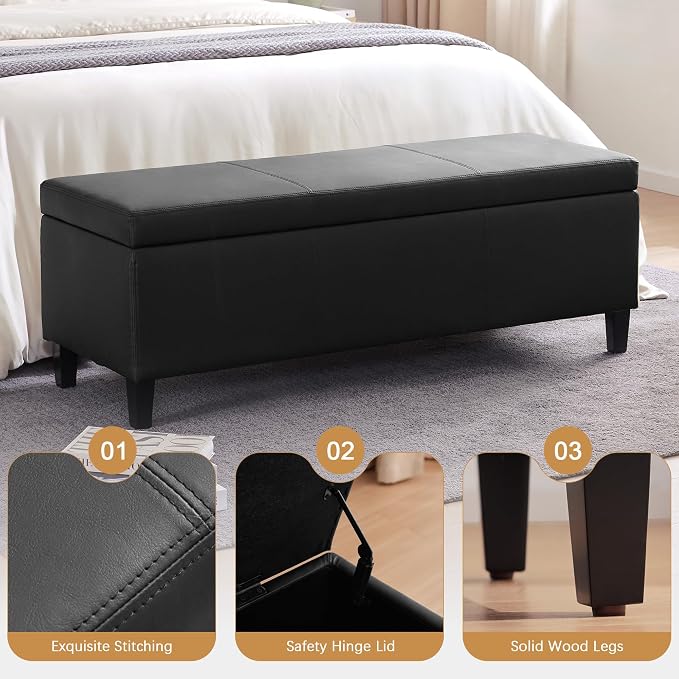HUIMO Faux Leather Storage Ottoman Bench 50.3 Inch Extra Long PU Upholstered - Image 8