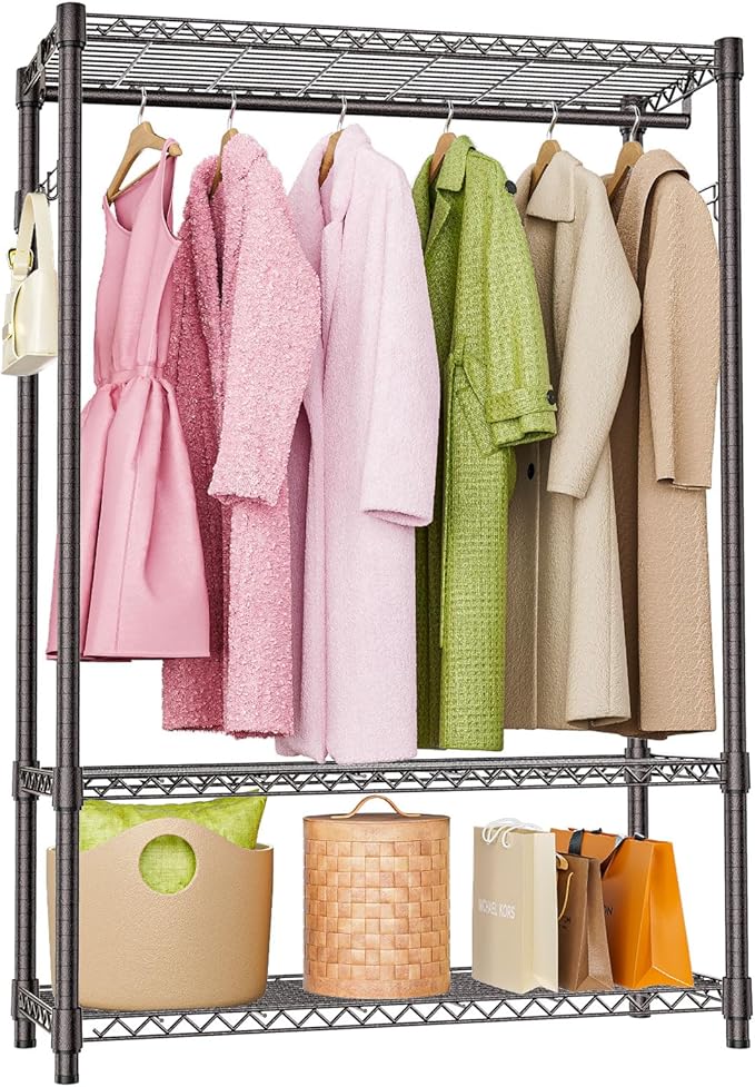 Heavy Duty Rolling Garment Rack 3 Tiers Adjustable Wire Shelving Clothes Rack by MEIGAOPLASTICANDMETALHKCOLIMITED