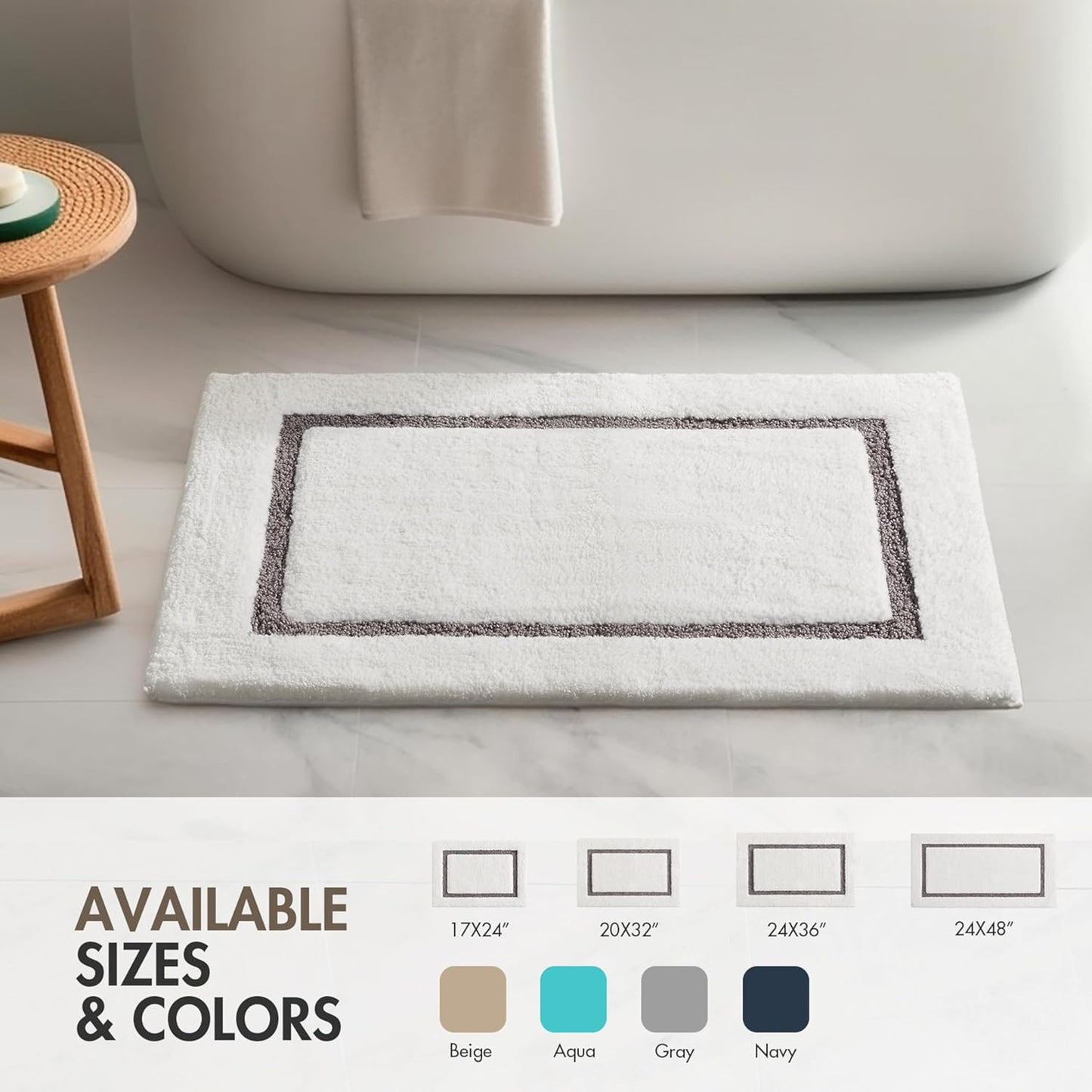 Madison Park Roan Bath Rug 17x24, Thick Absorbent Microfiber Bathroom Mat, Non Slip TPR Backing, Machine Washable, Oeko-TEX Certified, Hotel-Inspired Tufted Plush Design, Grey