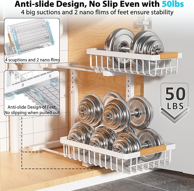 Under Sink Organizer 2 pack, 2 Tier Slide Out Under Sink Organizers And Storage - Image 4