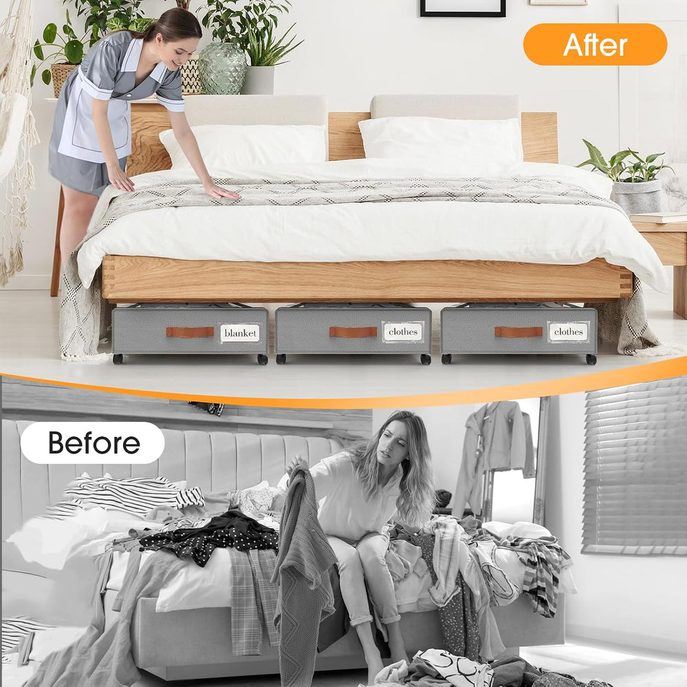 Under Bed Storage with Wheels 3Pack Storage Containers with Clear Window