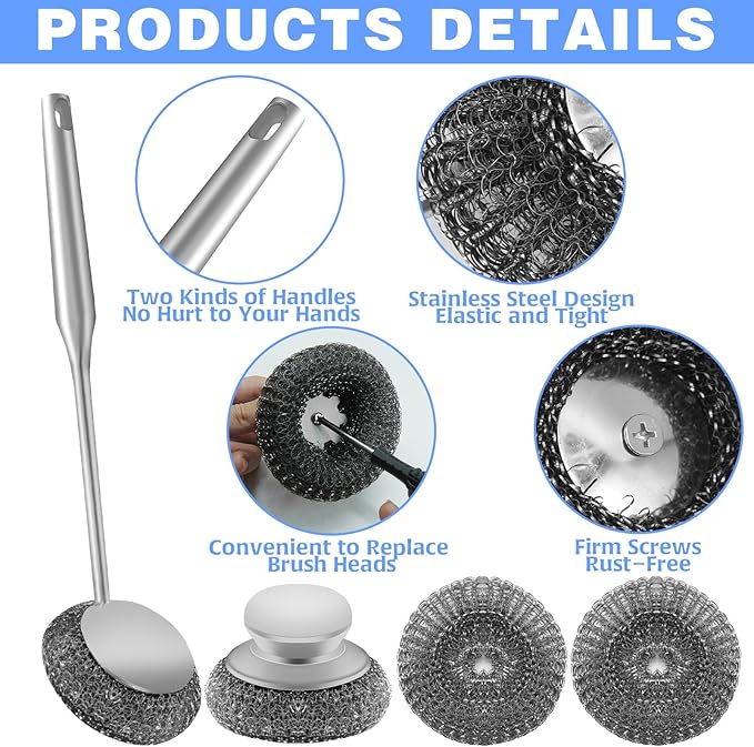 2Pcs Stainless Steel Wool Scrubber Sets, Dish Scrubber - Image 3