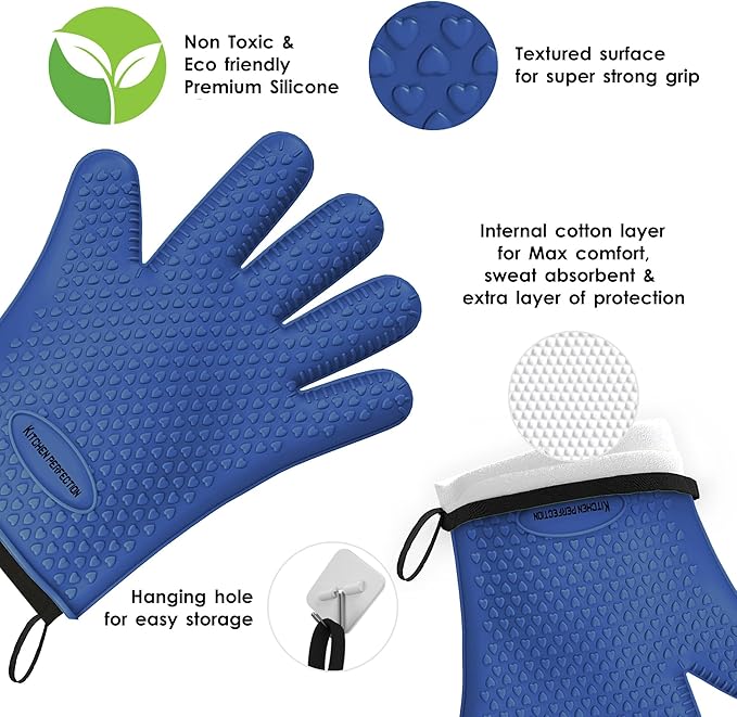 KITCHEN PERFECTION Silicone Smoker Oven Gloves -Extreme Heat Resistant BBQ - Image 4