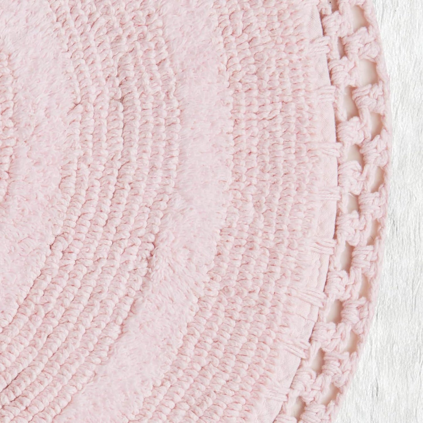 Laura Ashley Camilla 100% Cotton Oval Bath Mat with Crochet Border, Soft & Absorbent, Light Pink 21" x 34" Bathroom Rug