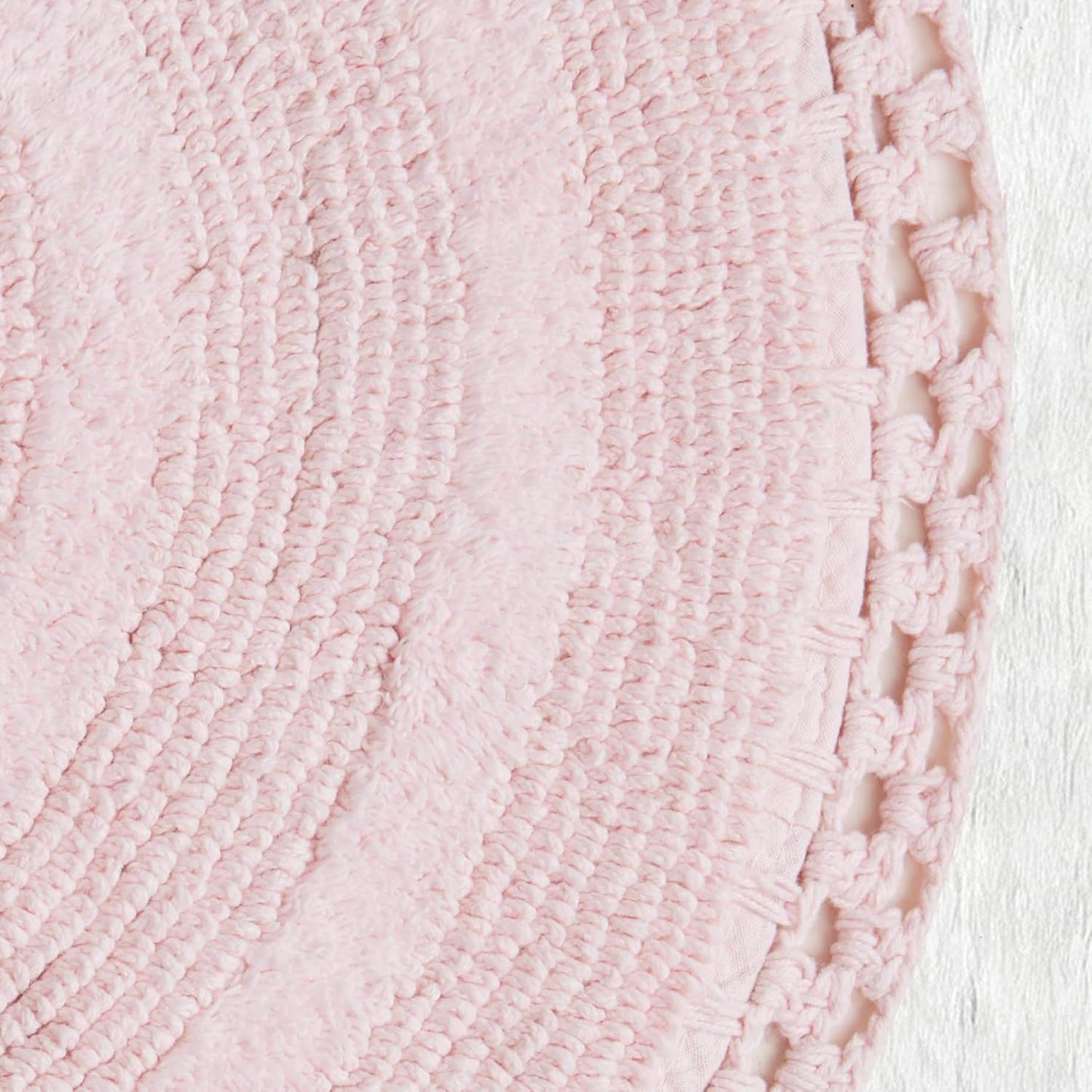 Laura Ashley Camilla 100% Cotton Oval Bath Mat with Crochet Border, Soft & Absorbent, Light Pink 21" x 34" Bathroom Rug