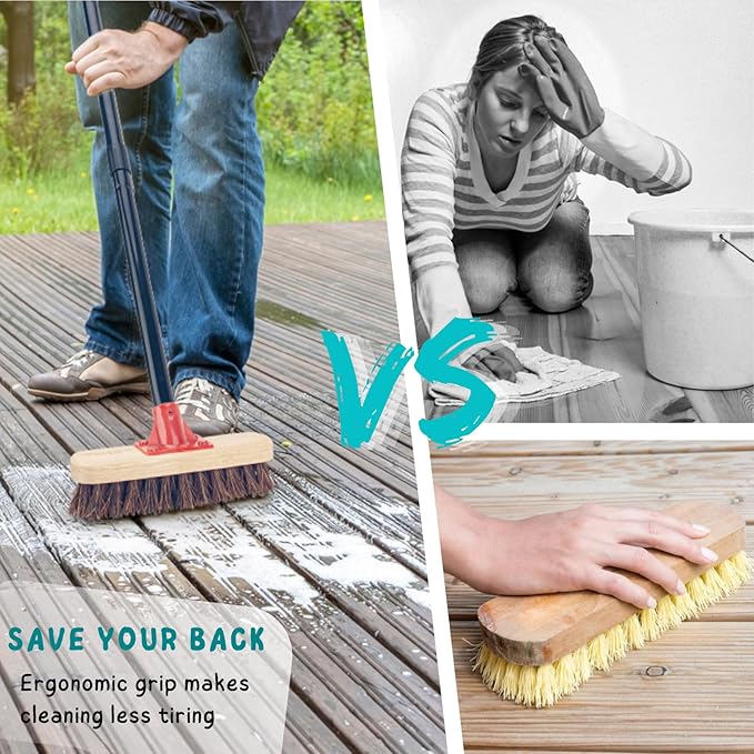 Deck Brush with Long Handle, Bathroom Cleaning, Outdoor Floor Scrubber - Image 7